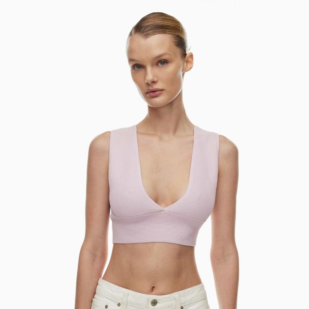 Aritzia Babaton Sculpt Knit Deep V Tank in purple color size XS